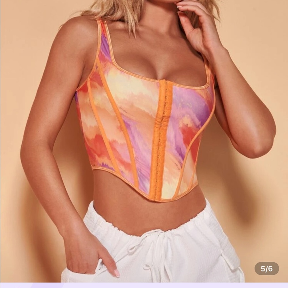 SHEIN BAE Tie Dye Hook and Eye Front Crop Tank Top